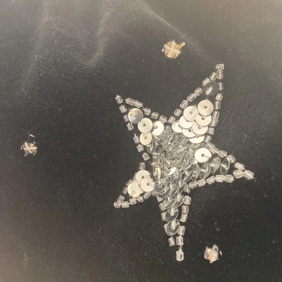 80s Vintage Bonnie Boerer Black Silver Sequin Star-Patterned Velour Sweatshirt S - Picture 7 of 9